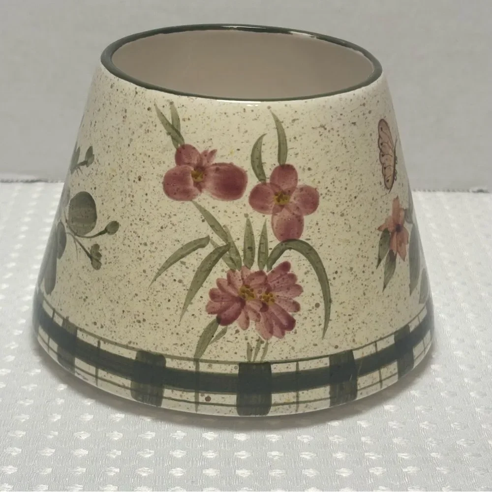 Homco Vintage Small Ceramic Jar Candle Shade Topper Flowers Butterflies